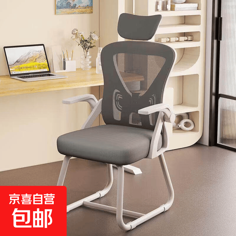 电脑椅子舒服久坐家用办公座椅人体工学电竞椅卧室书桌凳子靠背椅 无头枕【折叠扶手+上下调节腰靠】黑框黑网