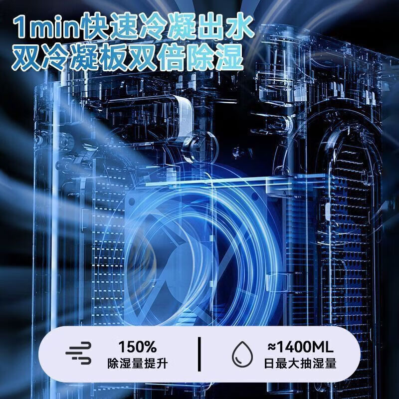 苏宁宜品 除湿机家用吸湿室内静音小型回南天卧室抽湿除潮干燥神器 1L/天 旗舰款Pro【双核数显+双排水+净化空气】