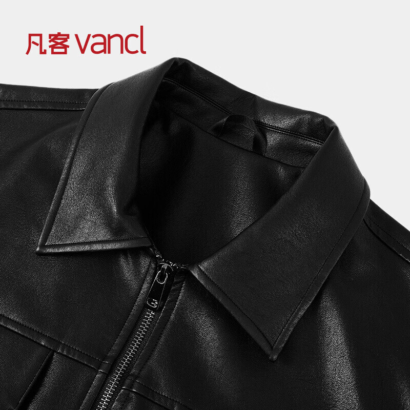 凡客诚品(VANCL)【雷总同款平替】官方店高端商务PU皮修身夹克休闲男士外套 黑色 L