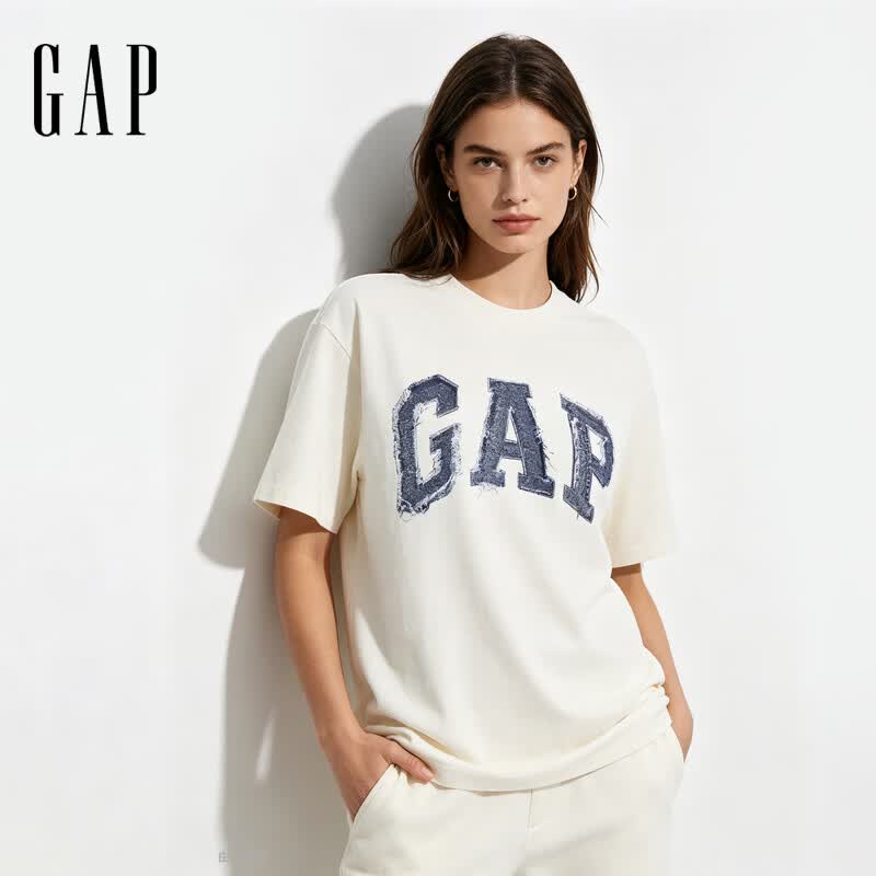 盖璞Gap男女装2026春季新款纯棉logo印花宽松短袖T恤复古上衣866089 白色 L (175/96A)亚洲尺码