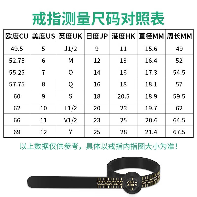 【严选百货】戒指测量环指围圈口尺寸戒围指圈号码量号器尺码测量 戒指测量带-黑色-1个+白色-1个