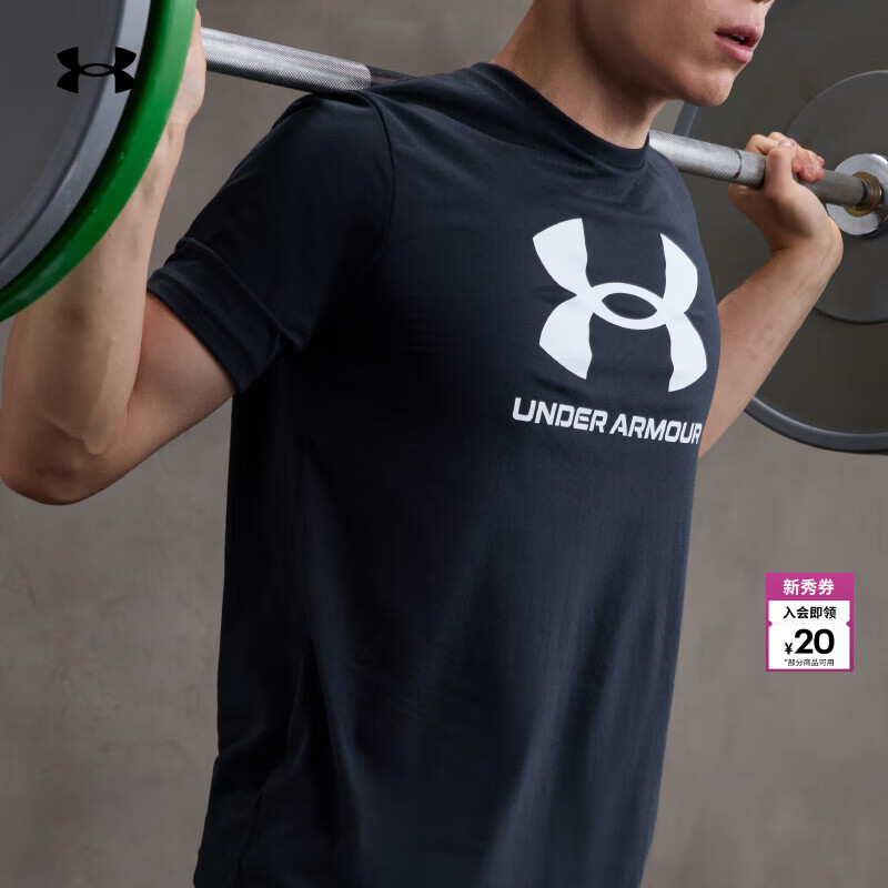 安德玛（Under Armour）春夏Sportstyle Logo男子训练运动短袖T恤1382911 黑色001 M