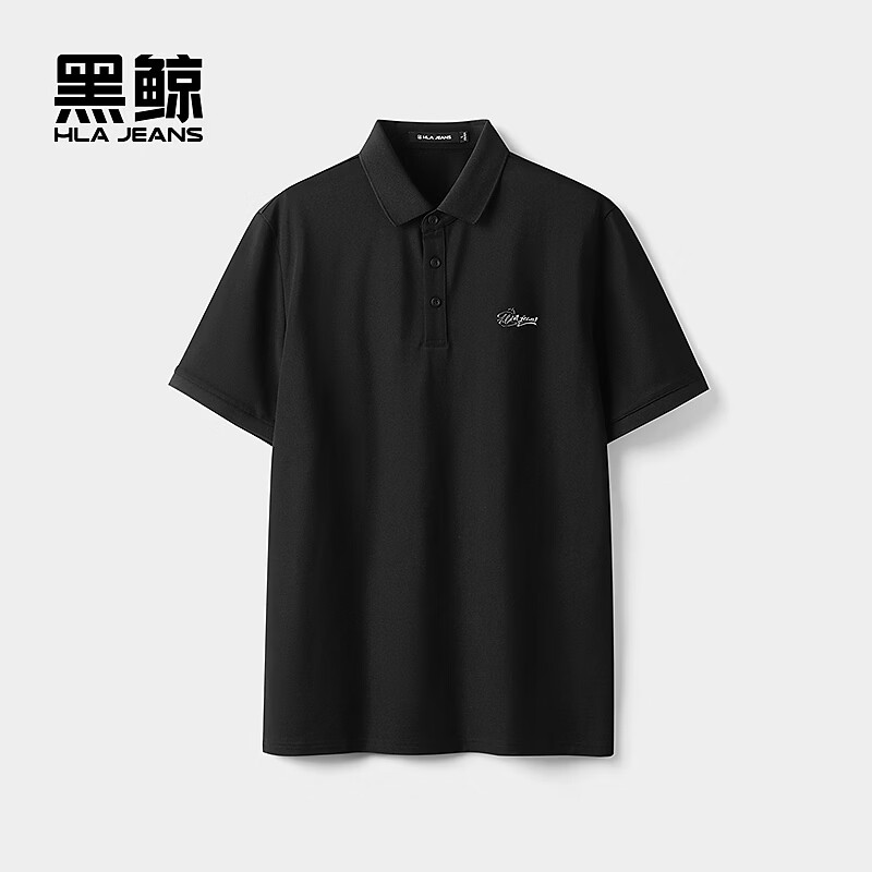黑鲸简约短袖polo衫男舒适翻领休闲短袖上衣男 黑色03 3XL