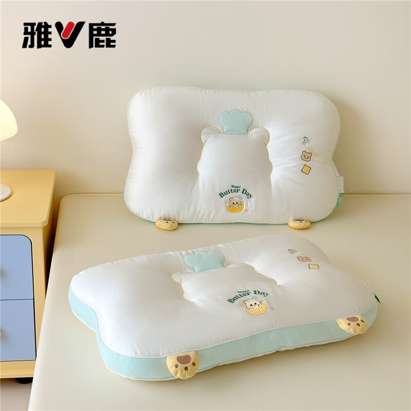 雅鹿宿舍家用亲肤护颈分区立体刺绣奶油小熊枕头枕芯 奶油小熊枕 单只 成人款（48*74cm）