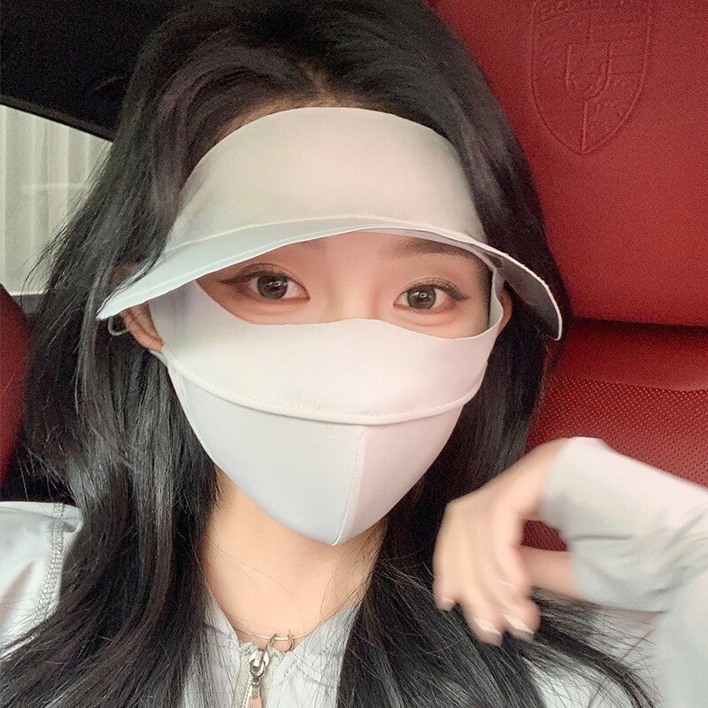 夏季防晒面罩户外面罩黑胶帽檐遮脸护额冰丝防晒脸基尼jj 浅灰-全脸防晒面罩一体式