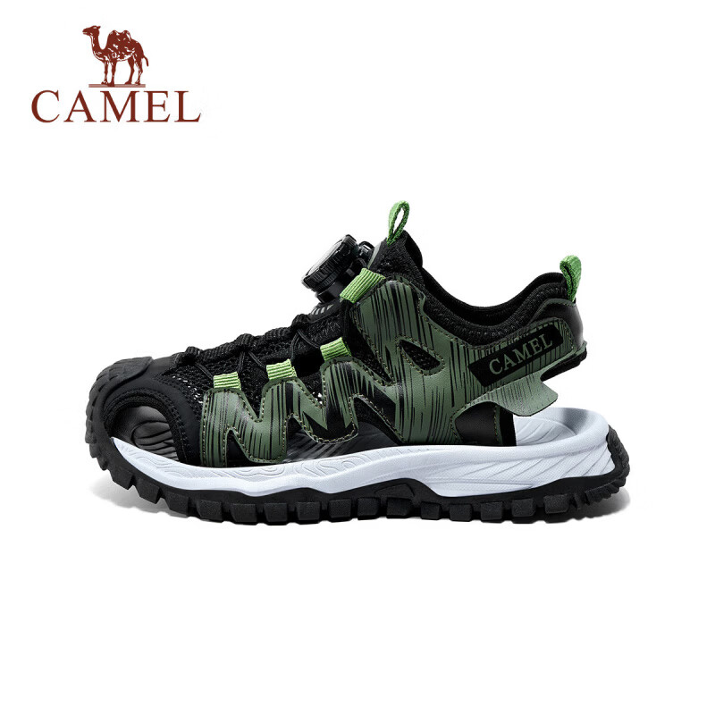 骆驼(CAMEL)夏季新款儿童溯溪包头凉鞋户外青少年透气防滑沙滩鞋男童女童大童 黑绿D66BX64086 34
