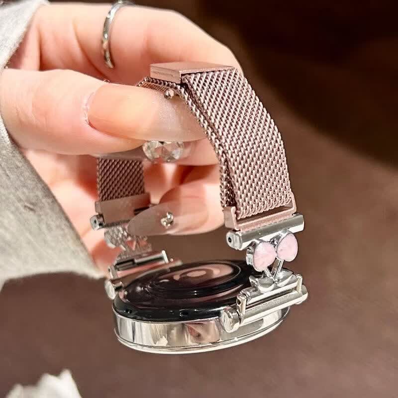 适用华为gt6表带金属磁吸watch5新款樱桃粉金米兰轻奢时尚网红女款表带 【银色-米兰尼斯】+樱桃白头粒 适用：华为Watch GT-表带22mm