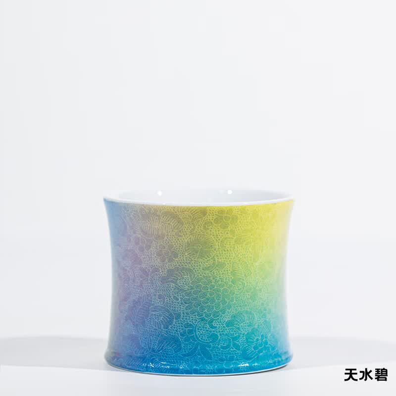 jdz景德镇主人杯纯手工品茗杯渐变扒花茶杯咖啡杯酒杯高端送礼旋转杯 赭黄