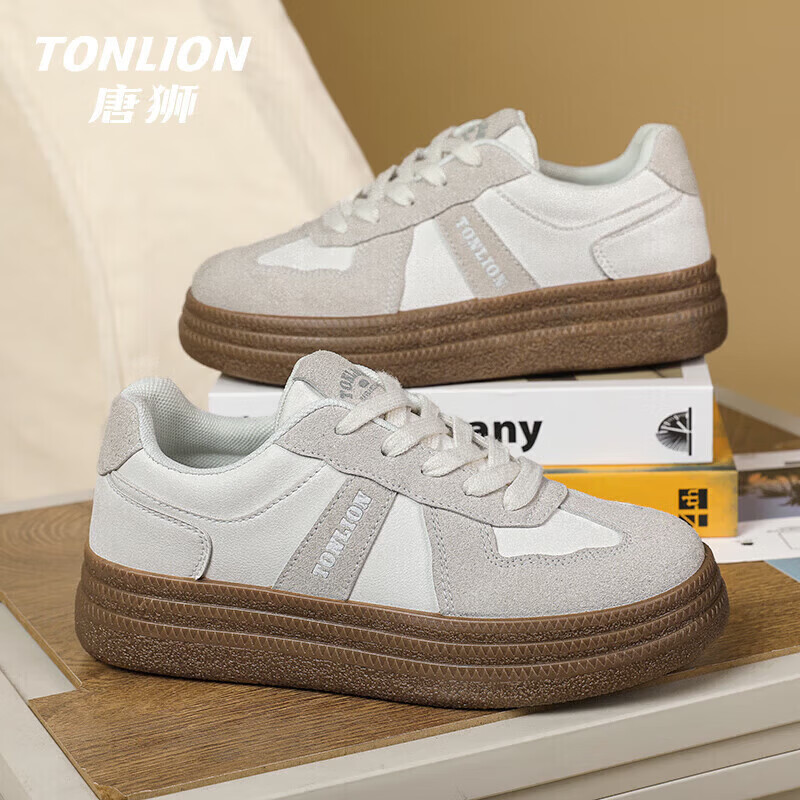唐狮（TonLion）鞋子女2026春夏季潮流个性板鞋女软底舒适时尚女鞋耐休闲鞋 白灰TS20234175 35