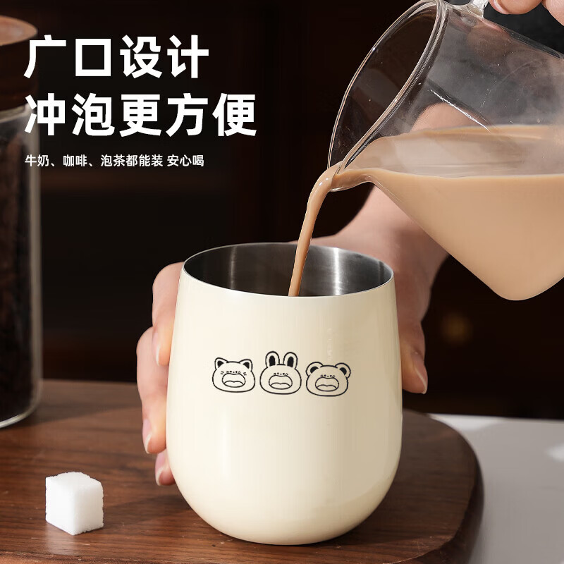 不锈钢卡通儿童水杯宝宝学饮喝水敞口牛奶茶水马克杯子 304款【可爱小熊】大号+小号-2个装
