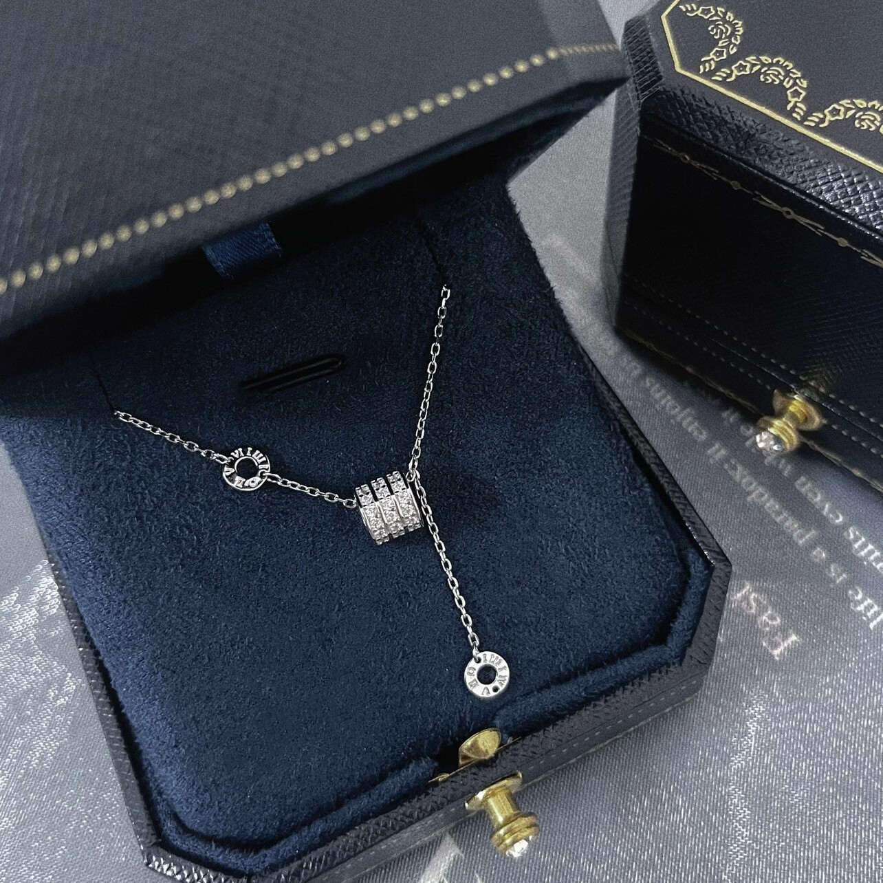 2024新款S999足银流苏满钻项链女感吊坠锁骨链批发 S999足银-(金色) 足银