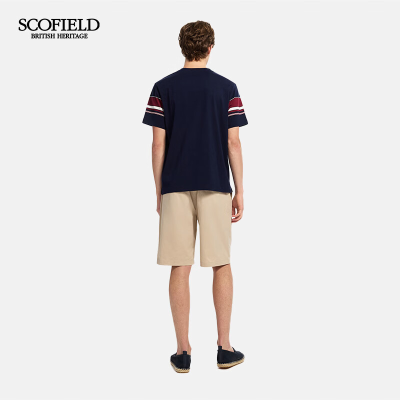 Scofield男装26年夏季新款100%棉圆领条纹商务通勤休闲短袖T恤男 藏青色 常规 M (175)