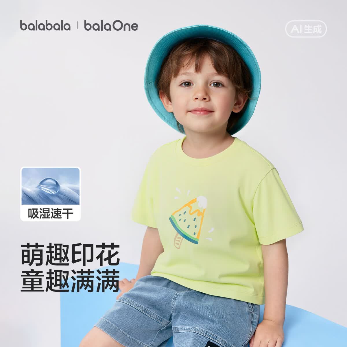 巴拉巴拉童装儿童短袖t恤男童女童衣服2026新款夏装宝宝吸湿速干印花上衣 黄绿41117 合体型 110