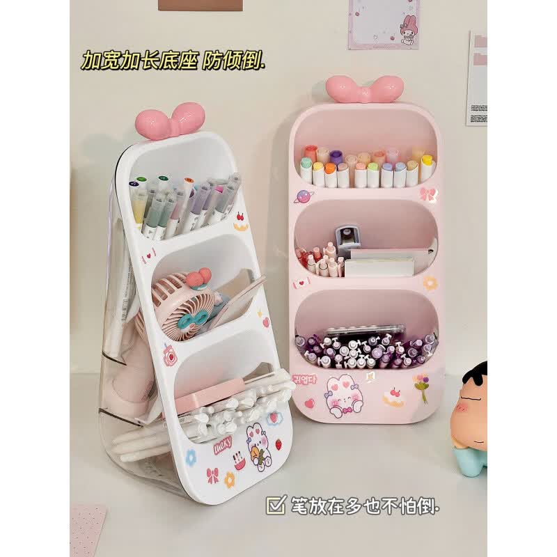 何佳功斜插式大容量笔筒收纳盒学生办公室高颜值创意可爱 粉色笔筒+白色笔筒+萌兔贴纸+蝴蝶结