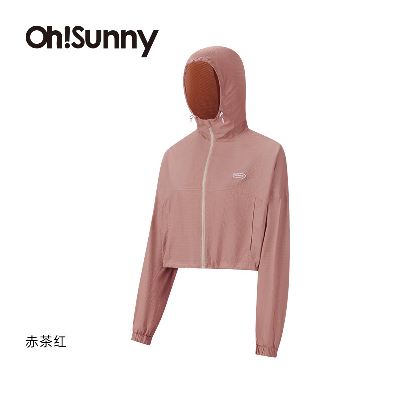 OhSunny防晒衣女春夏短款轻薄透气防紫外线时尚连帽防晒服 赤茶红-短款 L 京东折扣/优惠券