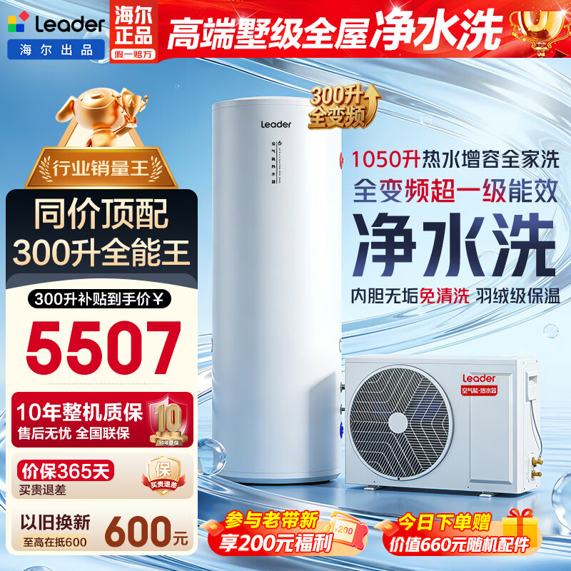 ������Haier�����Ҳ��������ܵ���ˮ������װ ˫��Ƶһ������200��/300��80���������ͳ˧����Դ�縨�ȱ���ˮ�� Q5��300��˫��Ƶ+���侻ˮϴ��/һ����Ч ��Ƶ 5337.23Ԫ