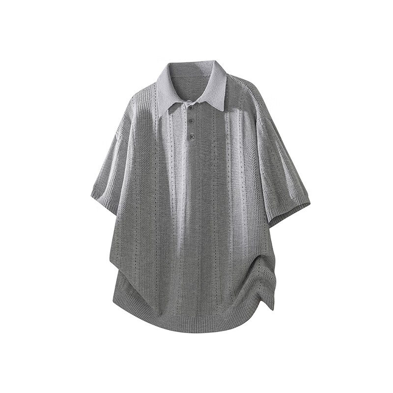 ROYAL PALM POLO SPORTS CLUB夏季新款美式复古条纹polo衫男宽松休闲百搭潮流短袖上衣 灰色 3XL