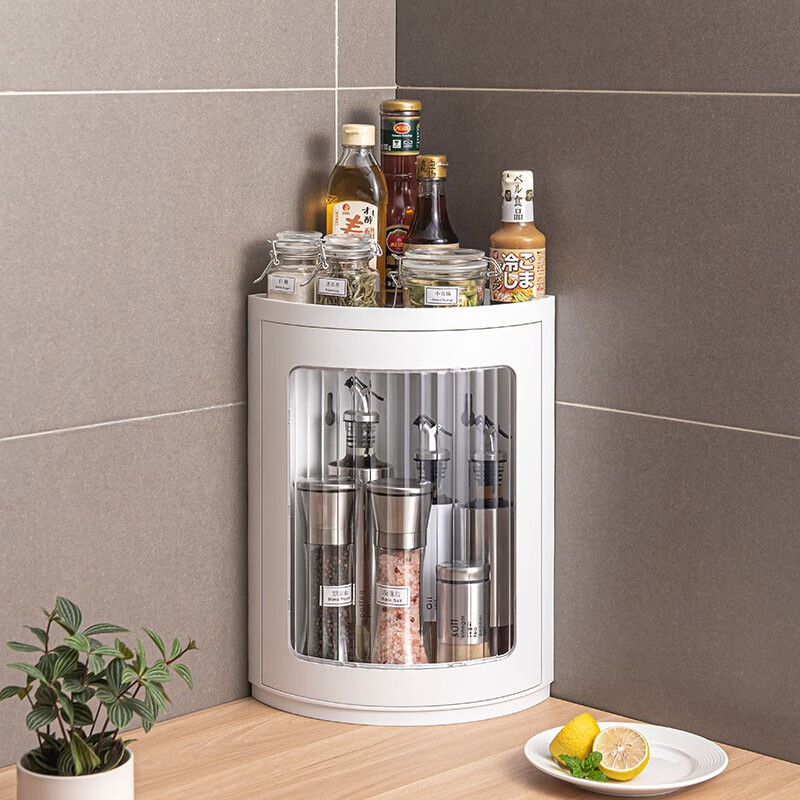 辛爸爸   厨房转角柜旋转置物架调料多功能三角拐角墙角柜台面壁挂免