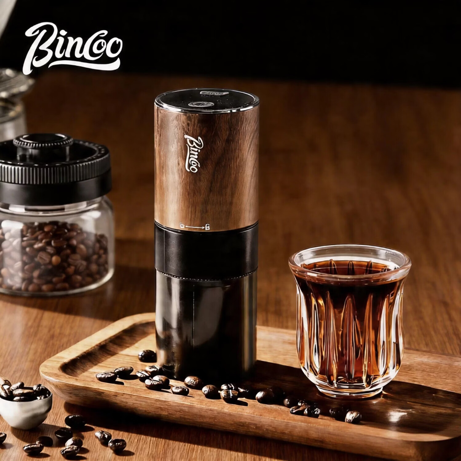 Bincoo电动磨豆机镀钛钢芯咖啡豆研磨器小型便携木纹磨粉咖啡器具 电动木纹磨豆机【镀钛五角磨芯】
