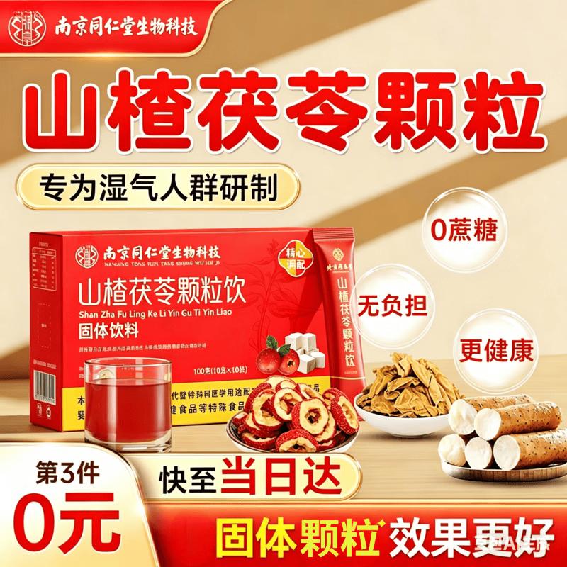 同仁堂南京同仁堂山楂茯苓顆粒健康脾胃 山楂茯苓顆粒 10包*3盒