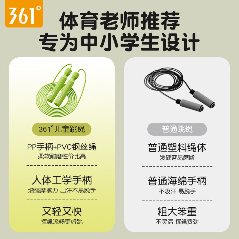 361°361度竞速跳绳儿童小学生专用中考体育测试提速不打结轴承钢丝绳 活力绿【高速轴承/提速快/不打结】