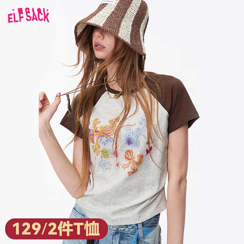 妖精的口袋印花插肩修身短袖t恤 任选2件仅64元/件