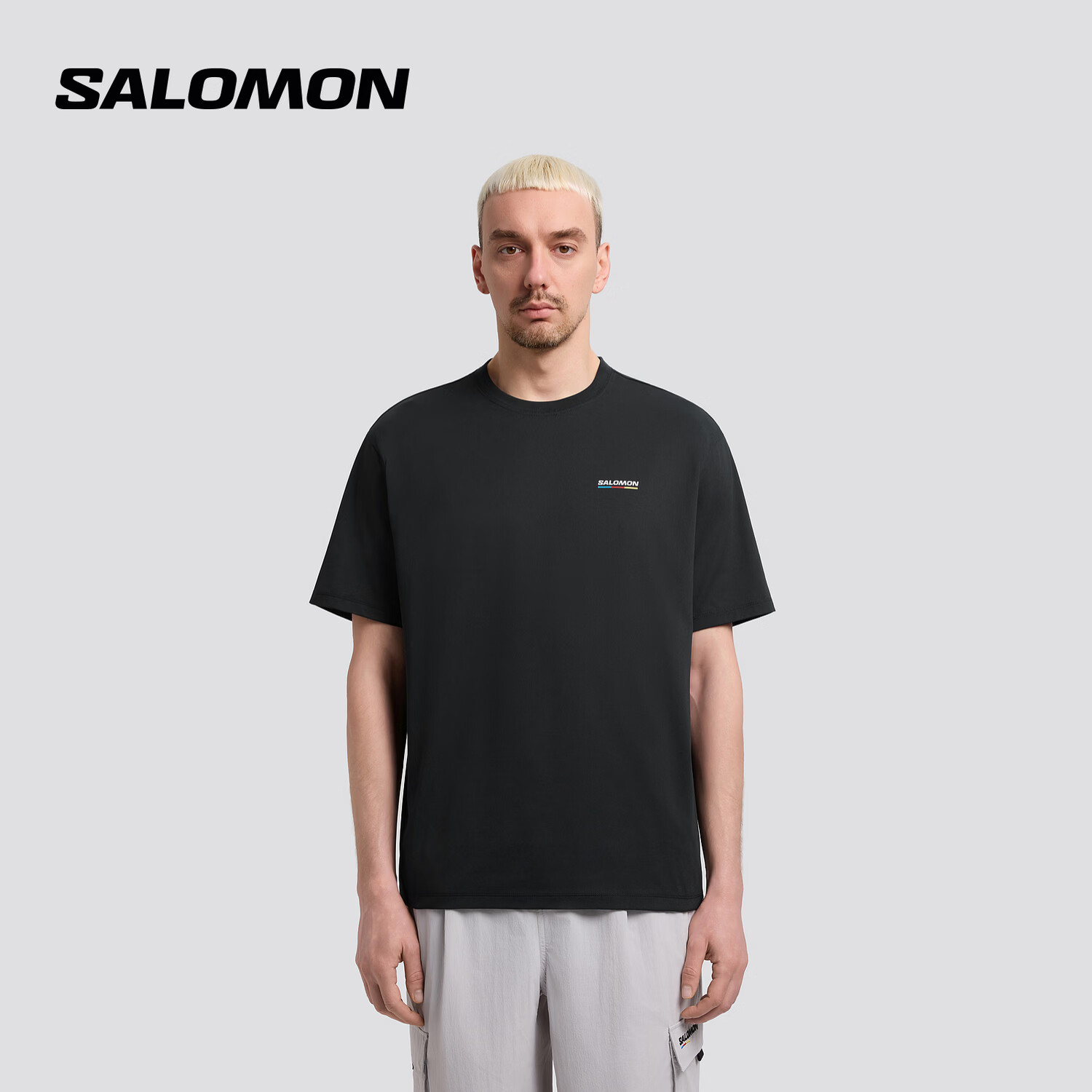 萨洛蒙（Salomon）男款 户外运动潮流休闲简约穿搭舒适短袖T恤 PRIMARY ICON SS 黑色 D00442 2XL  185/104A