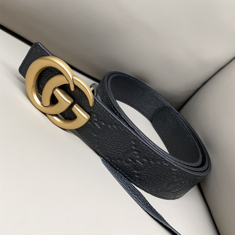 酷奇皮带男真皮双g扣头层牛皮古驰腰带男商务休闲奢侈品古奇打孔裤带 8 125cm