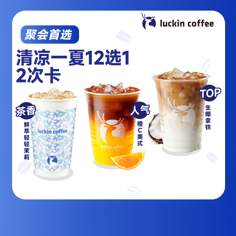 瑞幸咖啡【PLUS会员专享】清凉一夏12选1-2次卡 限自提 15天有效 luckin coffee