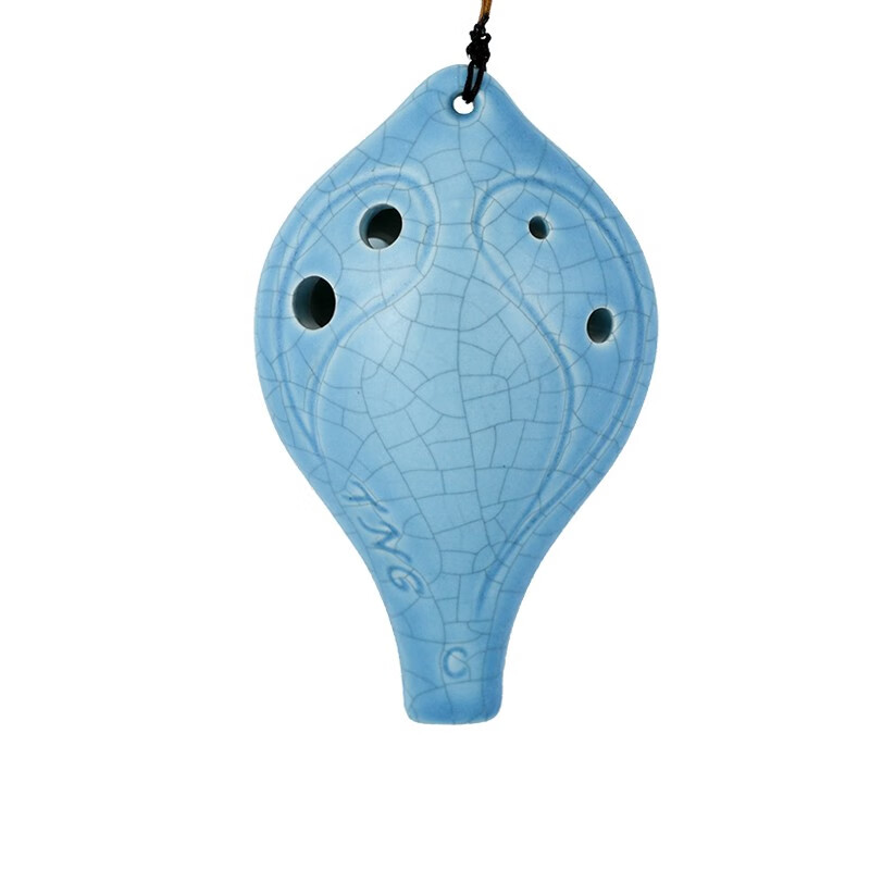 TNG陶笛 六孔陶笛 学生入门初学 6孔长嘴陶笛 太极陶笛 儿童专业陶瓷乐器配教材。 太极裂纹釉AC中音C蓝色