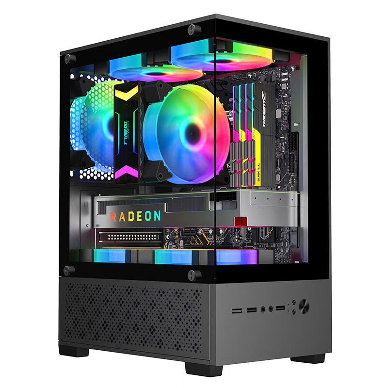 九尾狐【新品】 无立柱海景房电脑机箱台式机matx全侧透明diy外壳itx AY-T8-单机箱-黑【U2版玻璃侧透】 标配