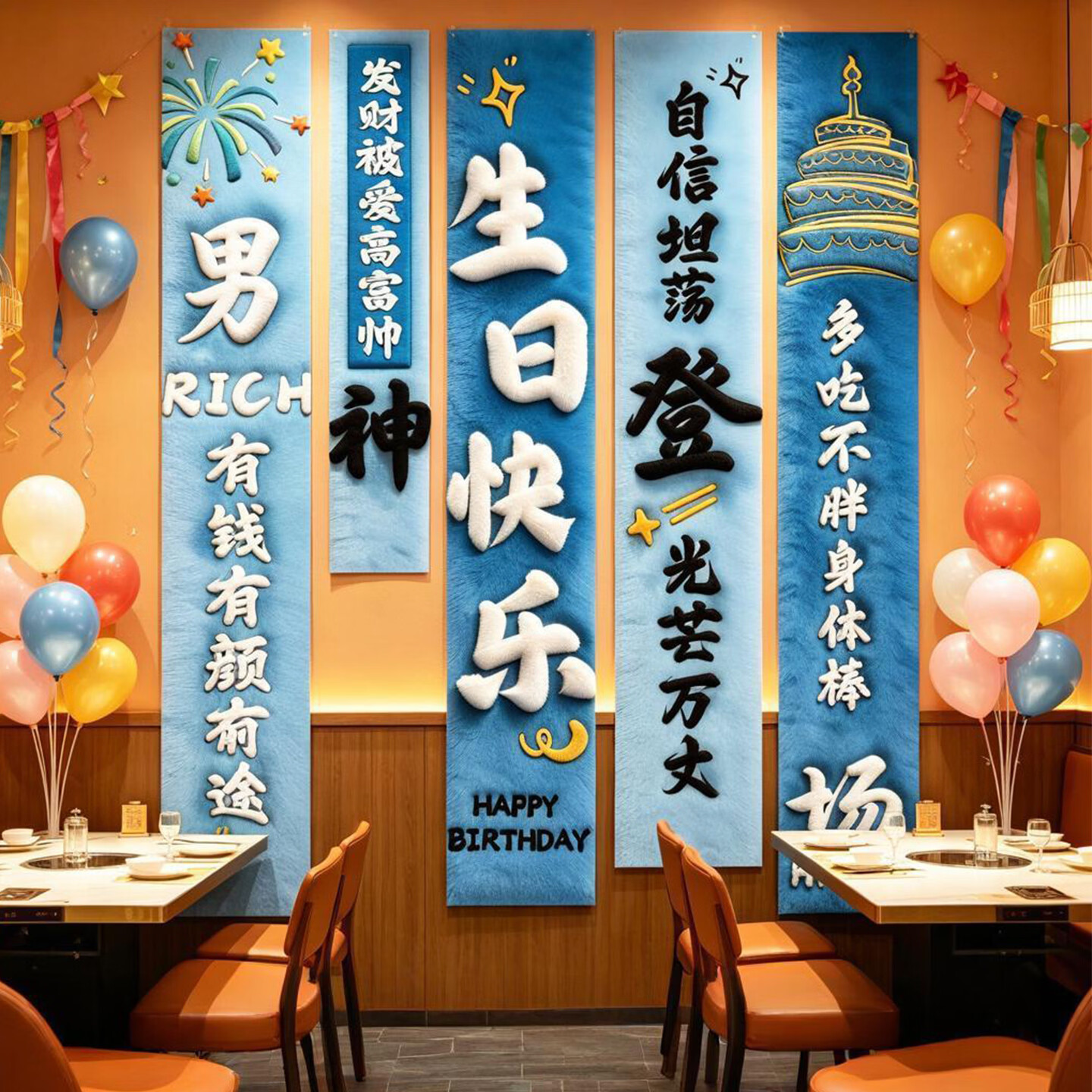 花蒂生日快乐条幅网红挂布背景墙仪式感氛围场景装饰超大爱心气球拍照 男神生日快乐【5条装+粘胶】生日5D条幅