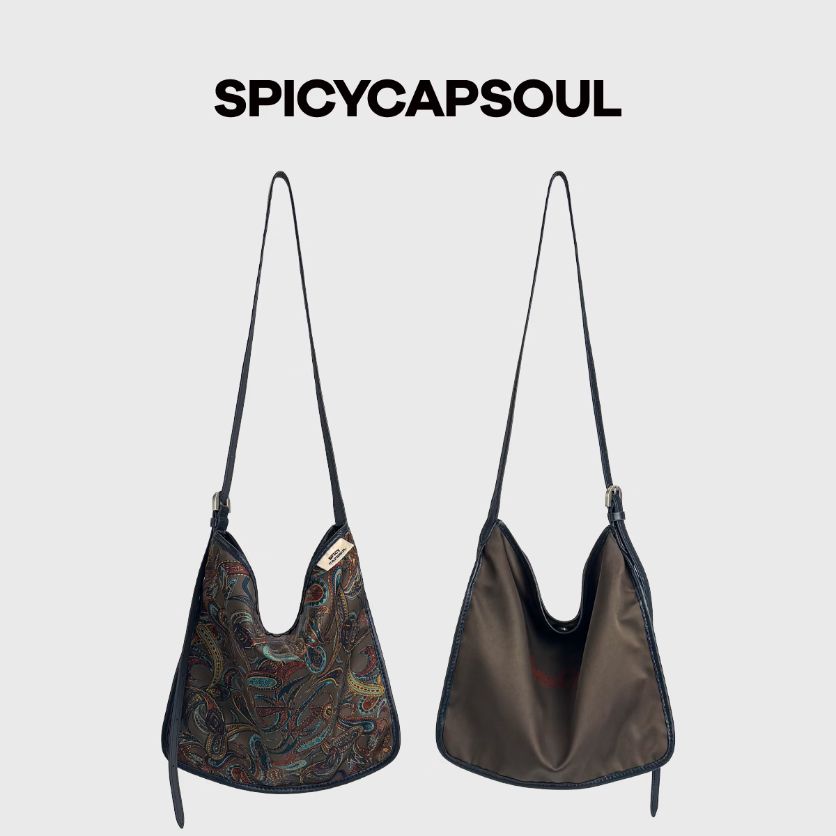 SPICYCAPSOUL【插画师】池金物小众缎面配头层牛皮双面背单肩斜挎托特包 【插画师】救赎天使(湖绿)