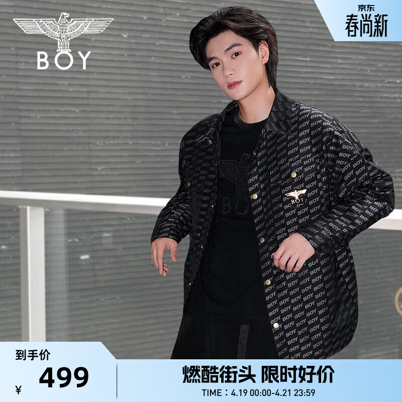 BOY LONDON【迷幻摇滚】春季满印衬衫潮牌情侣薄款夹克外套N23901 黑色 （尺码偏大，建议拍小一码） XL