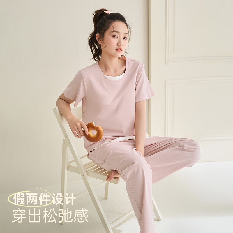 安之伴【巨凉感】2026新款纯棉睡衣女春夏季短袖夏天休闲家居服 橙色【内置胸垫-柔软有弹性】 M