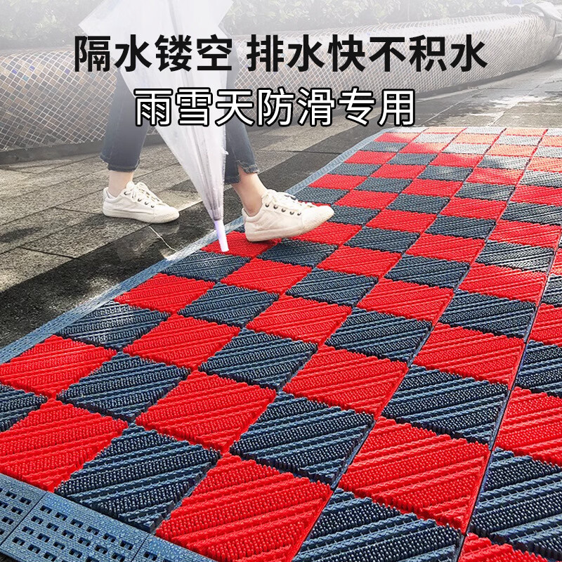 商用拼接地垫酒店大门口定制模块地毯入户蹭脚垫室外防滑拼接地垫 无刷-灰红双拼 90cm*60cm +橡胶锤
