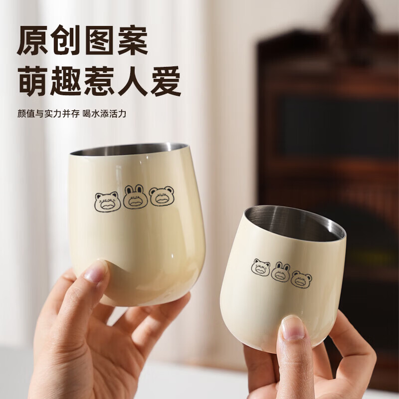 不锈钢卡通儿童水杯宝宝学饮喝水敞口牛奶茶水马克杯子 304款【可爱小熊】大号+小号-2个装