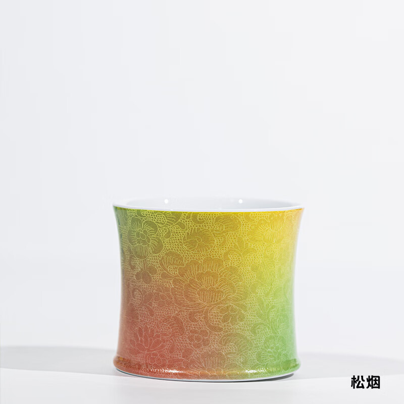 jdz景德镇主人杯纯手工品茗杯渐变扒花茶杯咖啡杯酒杯高端送礼旋转杯 赭黄