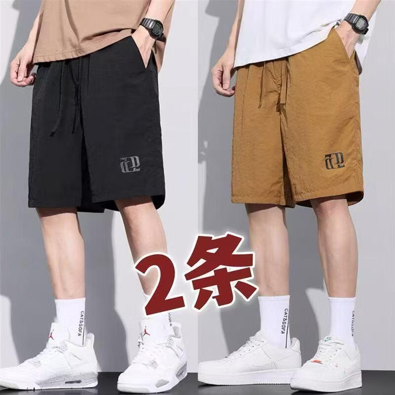 布卡澜琦工装短裤男士夏季冰丝运动外穿薄款速干休闲五分裤中裤短裤男裤夏 K129【卡其+深灰】2条装 M （建议80-95斤）