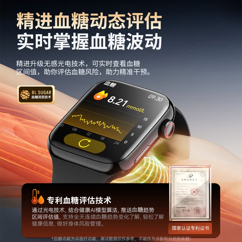 蓝眼博士鸿蒙华为机适用无创血糖血压监测手表测心率血氧血脂尿酸动态免扎针仪器智能健康一体机运动手环 旗舰白【NFC门禁离线支付+血糖血压风险评估】
