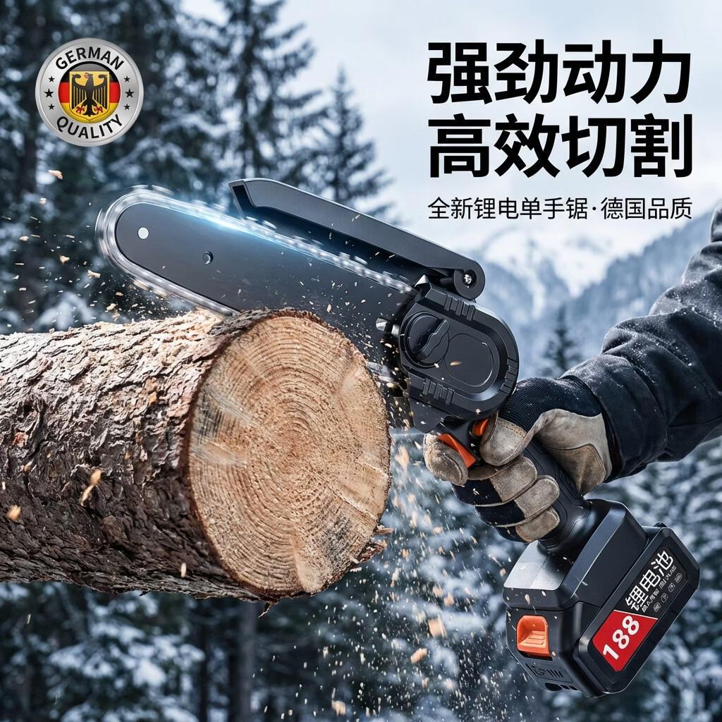 【爆款】高端锂电电锯充电手提式电链锯户外无线小型伐木单手锯TT 【单电款】送工具箱-无线锂电锯-纯铜电机
