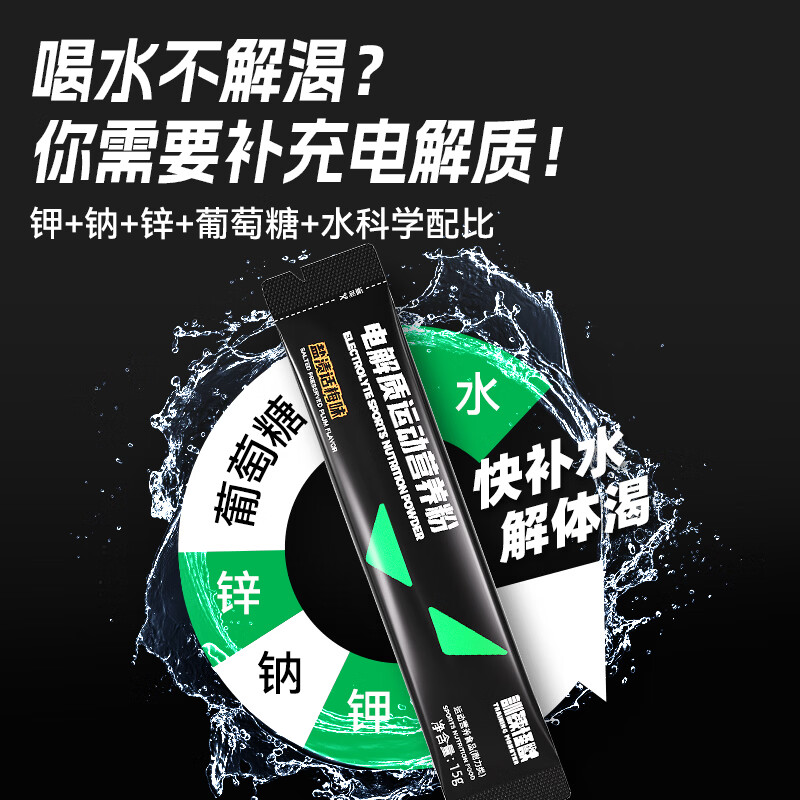 训练怪兽电解质粉电解质冲剂补水维生素健身骑行马拉松运动能量饮料 【升级版】青苹果味 150g*2袋 (15g*20条)