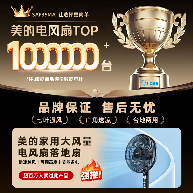美的（Midea）电风扇家用大风力落地扇 高度可调远距离强劲风力 卧室客厅定时轻音节能风扇 户外循环摇头送凉风 【升级二级能效】35cm扇叶