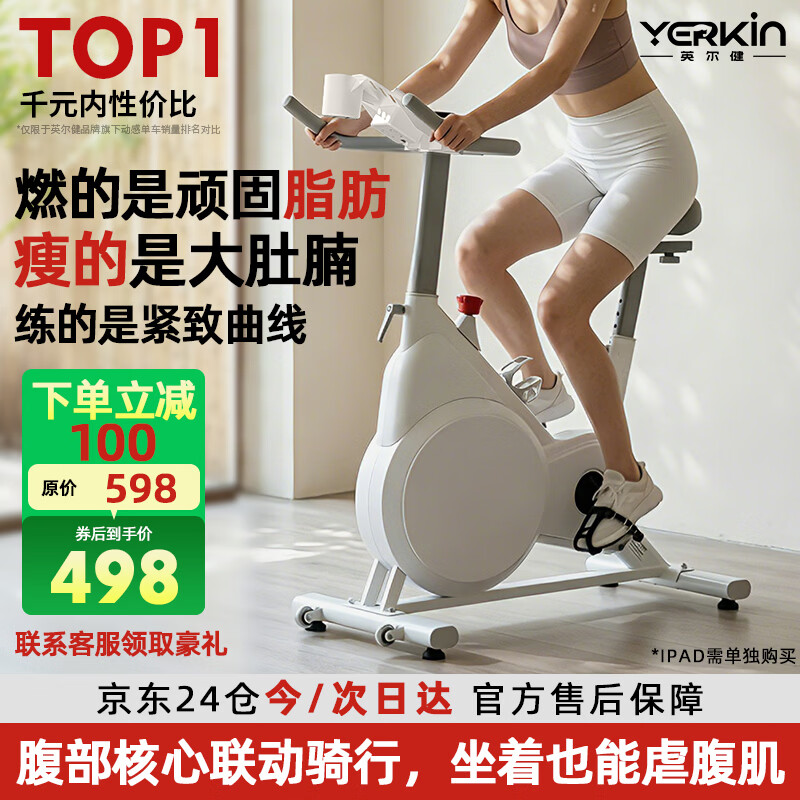 英尔健家用动感单车智能磁控静音运动减肥健身器材室内脚踏车健身单车 [标准款]物理阻力/AI体感/竞赛游戏/13斤全包飞轮组