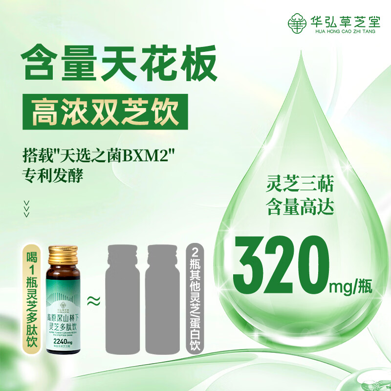 华弘草芝堂灵芝多肽饮口服液 白蛋白小分子肽易吸收 中老年人增强免疫力补品 【月度调理 恢复气色】30ml*28瓶  四盒