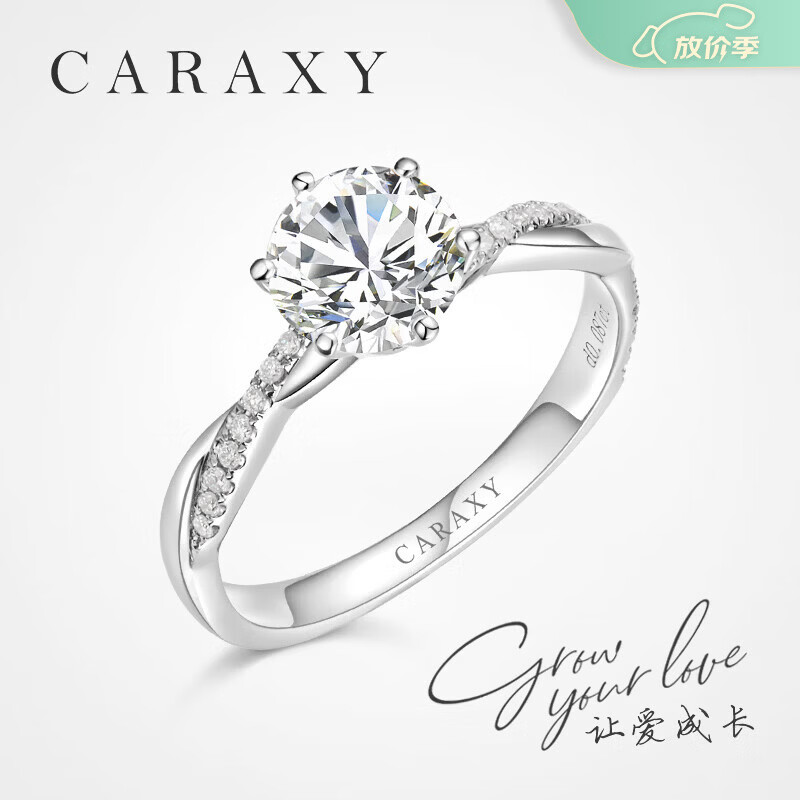 凯丽希菀藤培育钻石六爪戒指18k金求婚裸钻女1克拉钻戒双证婚戒订婚礼物 PT950铂金镶极耀真心【D/VS2/心箭】 1克拉