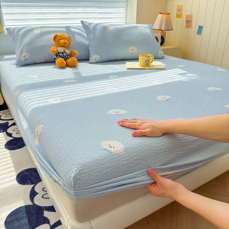 雅鹿A类双层纱床笠床罩单件席梦思床垫保护套罩宿舍全包床单四季通用 蓝色领结狗【A类面料 软糯松软】 150x200cm-单床笠