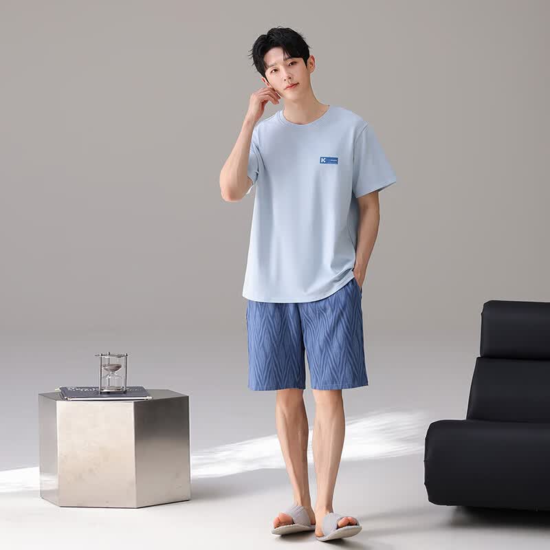 芬腾可安(FENTENGCARE)睡衣男士纯棉2026年夏季可外穿运动休闲家居服套装 浅蓝1 L