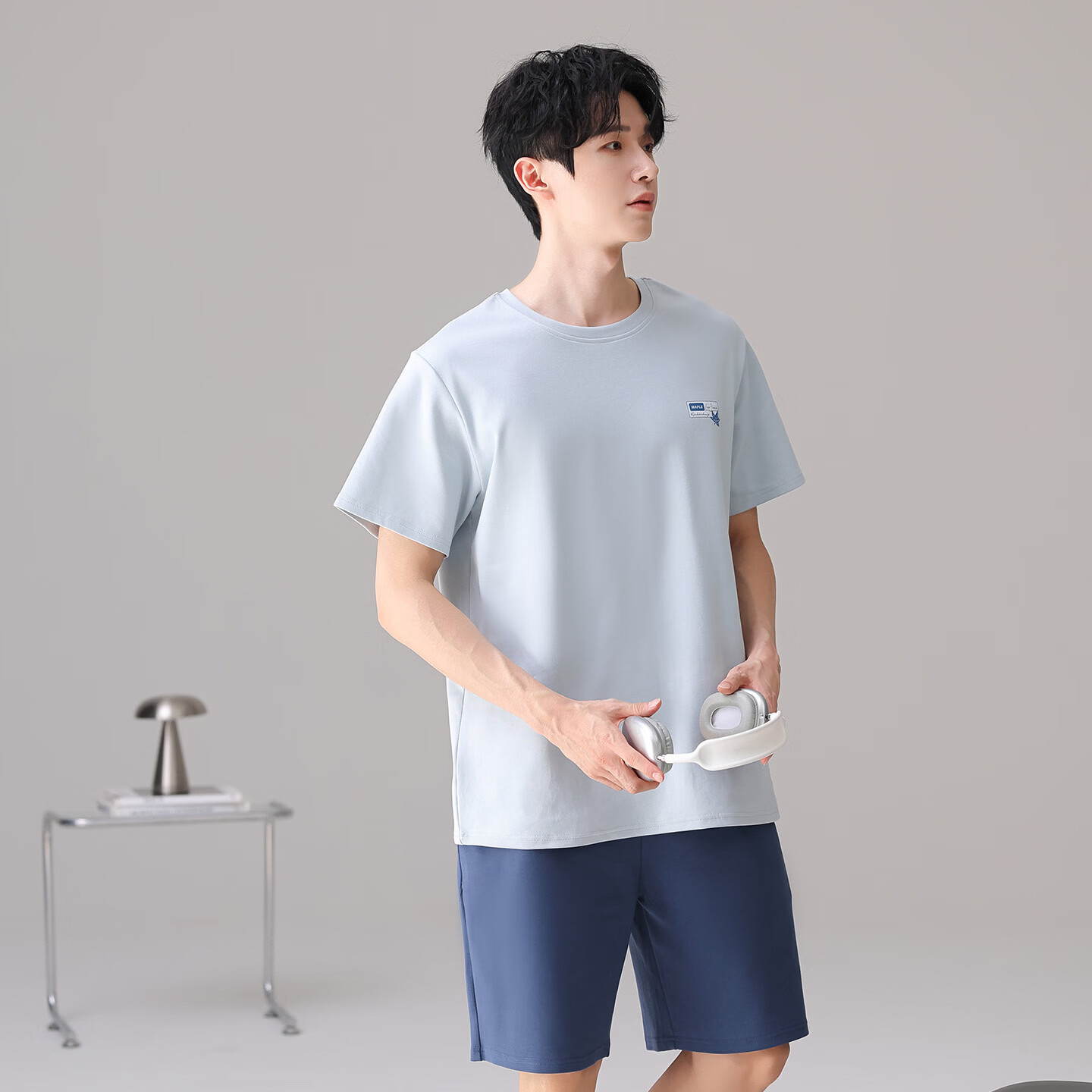 芬腾可安（FENTENGCARE）睡衣男士纯棉2026年夏季可外穿运动休闲家居服套装 浅蓝 2XL