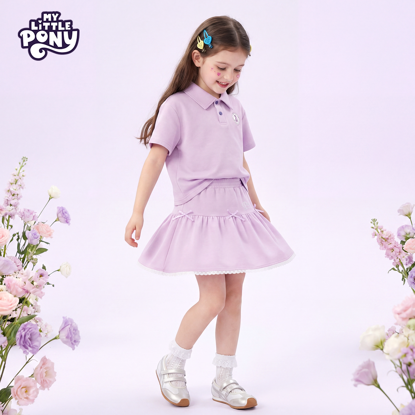 小马宝莉（MY LITTLE PONY）女童套装夏季2026新款女孩学院风短袖t恤儿童装夏款短裤 【套装】天使紫悦紫 130 130cm